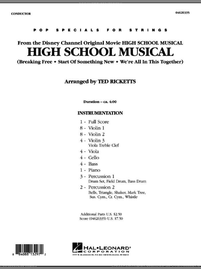 High School Musical (COMPLETE) sheet music for orchestra by Ted Ricketts, intermediate skill level