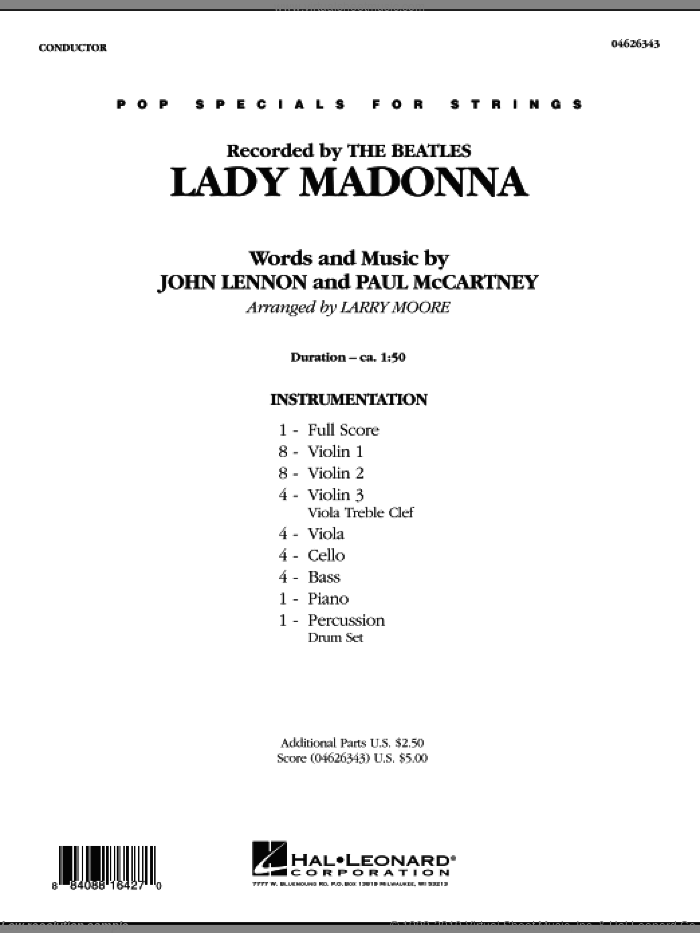 Lady Madonna (COMPLETE) sheet music for orchestra by Paul McCartney, John Lennon and Larry Moore, intermediate skill level
