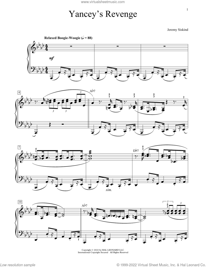 Yancey's Revenge sheet music for piano solo (elementary) by Jeremy Siskind, beginner piano (elementary)