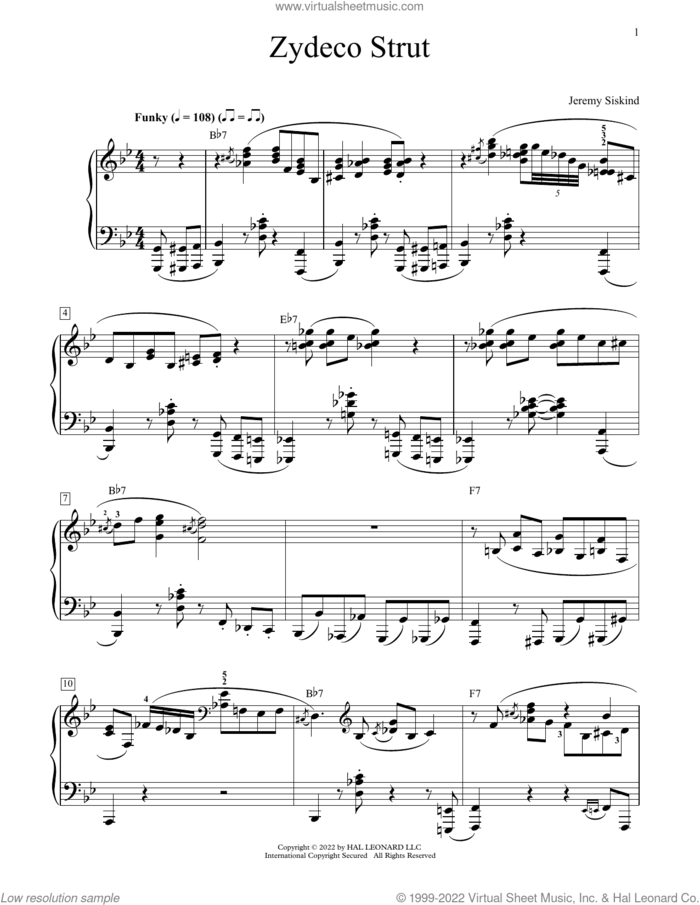 Zydeco Strut sheet music for piano solo (elementary) by Jeremy Siskind, beginner piano (elementary)