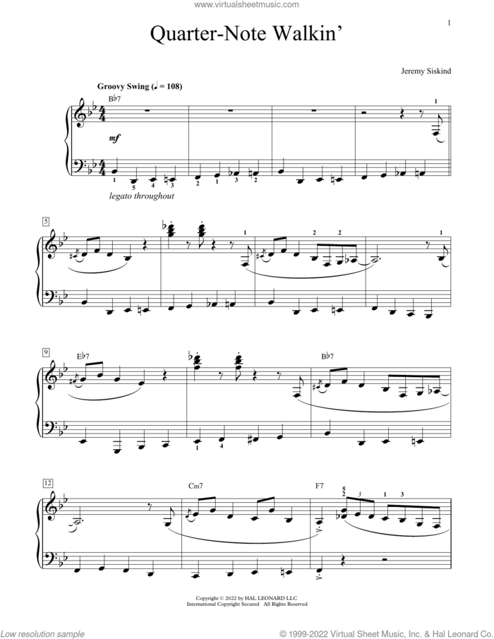 Quarter-Note Walkin' sheet music for piano solo (elementary) by Jeremy Siskind, beginner piano (elementary)