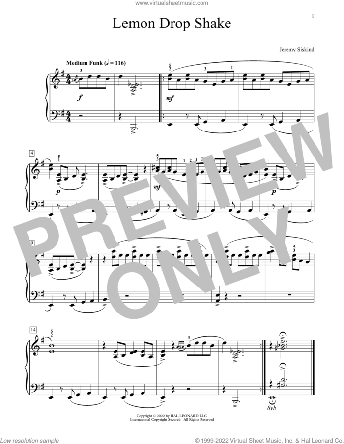 Lemon Drop Shake sheet music for piano solo (elementary) by Jeremy Siskind, beginner piano (elementary)