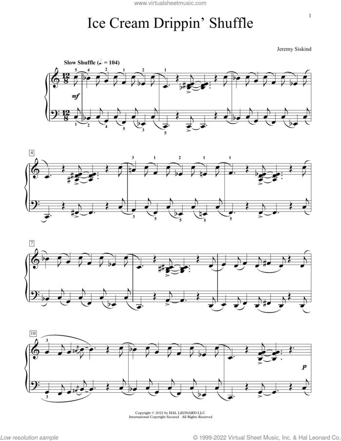 Ice Cream Drippin' Shuffle sheet music for piano solo (elementary) by Jeremy Siskind, beginner piano (elementary)