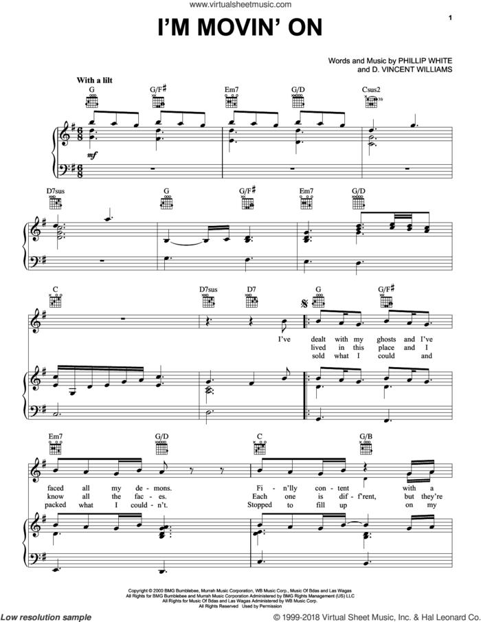 I'm Movin' On sheet music for voice, piano or guitar by Rascal Flatts, David Vincent Williams and Phillip White, intermediate skill level