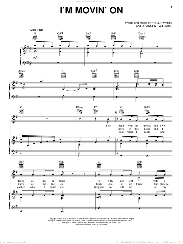 I'm Movin' On sheet music for voice, piano or guitar by Rascal Flatts, David Vincent Williams and Phillip White, intermediate skill level