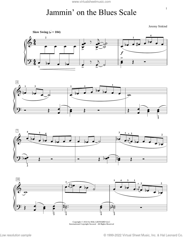 Jammin' On The Blues Scale sheet music for piano solo (elementary) by Jeremy Siskind, beginner piano (elementary)