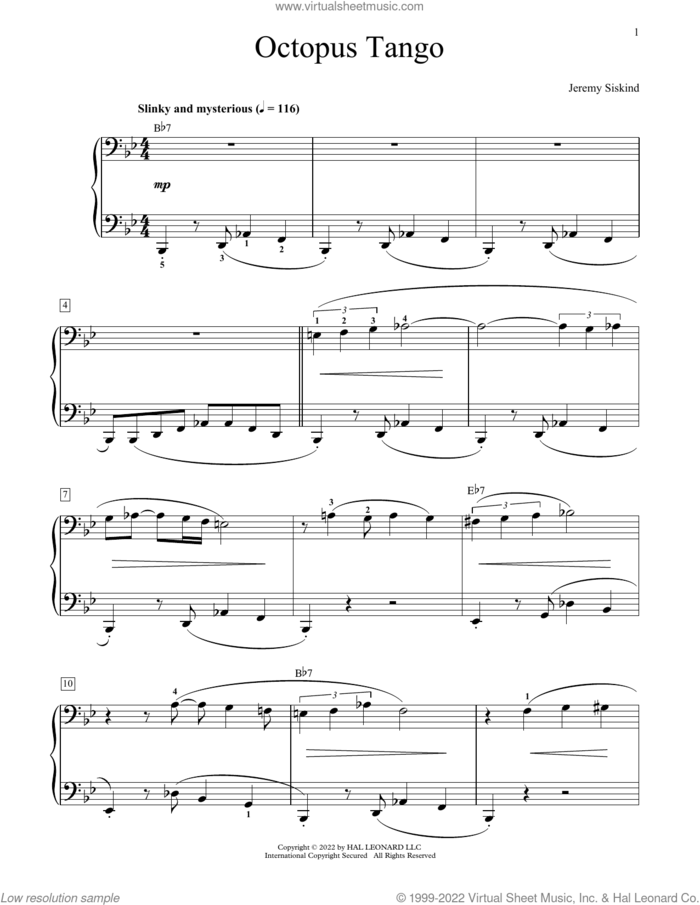 Octopus Tango sheet music for piano solo (elementary) by Jeremy Siskind, beginner piano (elementary)