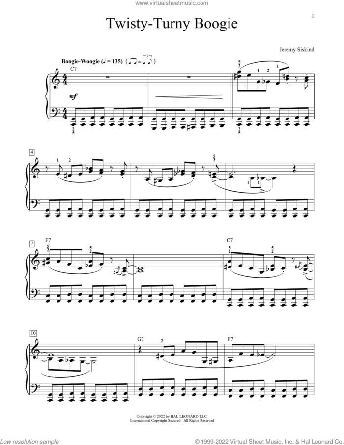 Twisty-Turny Boogie sheet music for piano solo (elementary) by Jeremy Siskind, beginner piano (elementary)