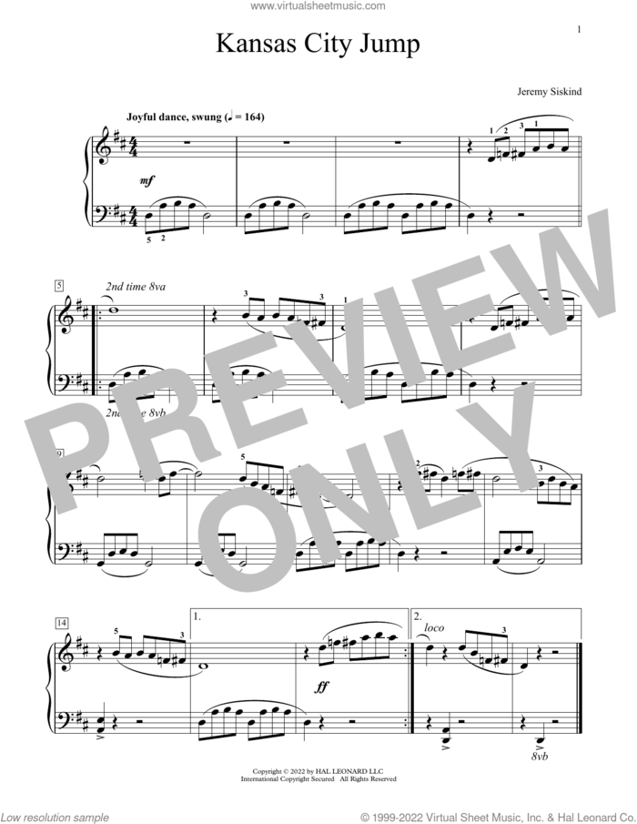 Kansas City Jump sheet music for piano solo (elementary) by Jeremy Siskind, beginner piano (elementary)