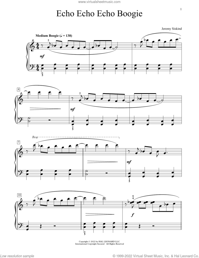Echo Echo Echo Boogie sheet music for piano solo (elementary) by Jeremy Siskind, beginner piano (elementary)