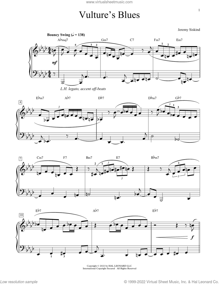 Vulture's Blues sheet music for piano solo (elementary) by Jeremy Siskind, beginner piano (elementary)