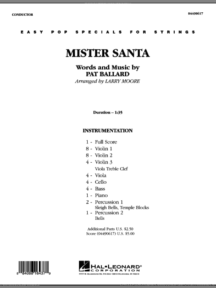 Mister Santa (COMPLETE) sheet music for orchestra by Pat Ballard and Larry Moore, intermediate skill level