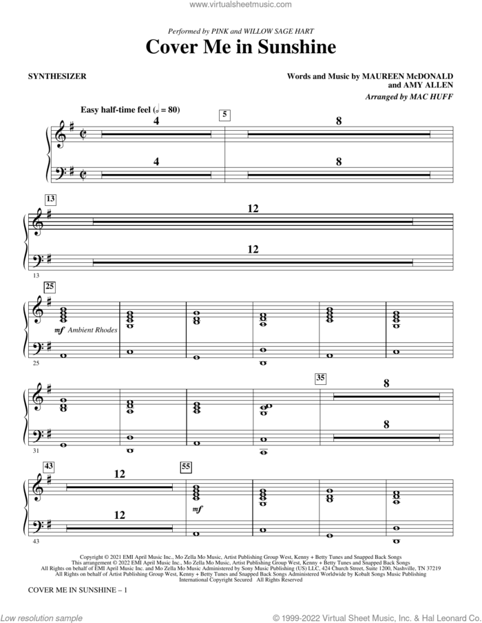 Cover Me In Sunshine (arr. Mac Huff) (complete set of parts) sheet music for orchestra/band by Mac Huff, Amy Allen, Maureen McDonald, Miscellaneous, P!nk and P!nk & Willow Sage Hart, intermediate skill level