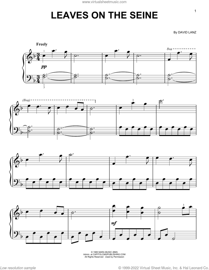 Leaves On The Seine, (easy) sheet music for piano solo by David Lanz, easy skill level