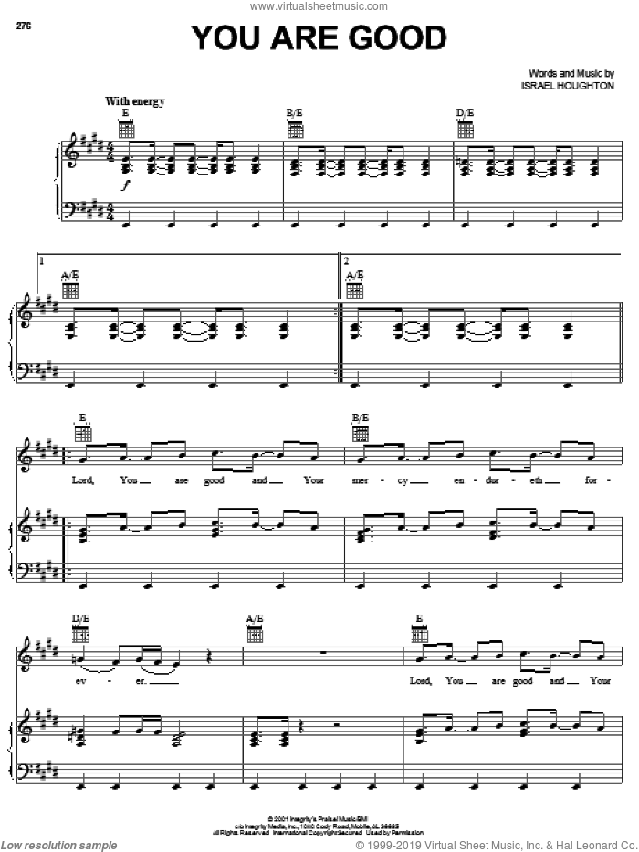 You Are Good sheet music for voice, piano or guitar by Israel Houghton and The Katinas, intermediate skill level