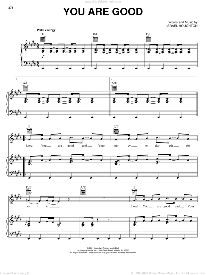 You Are Good sheet music for voice, piano or guitar by Israel Houghton and The Katinas, intermediate skill level