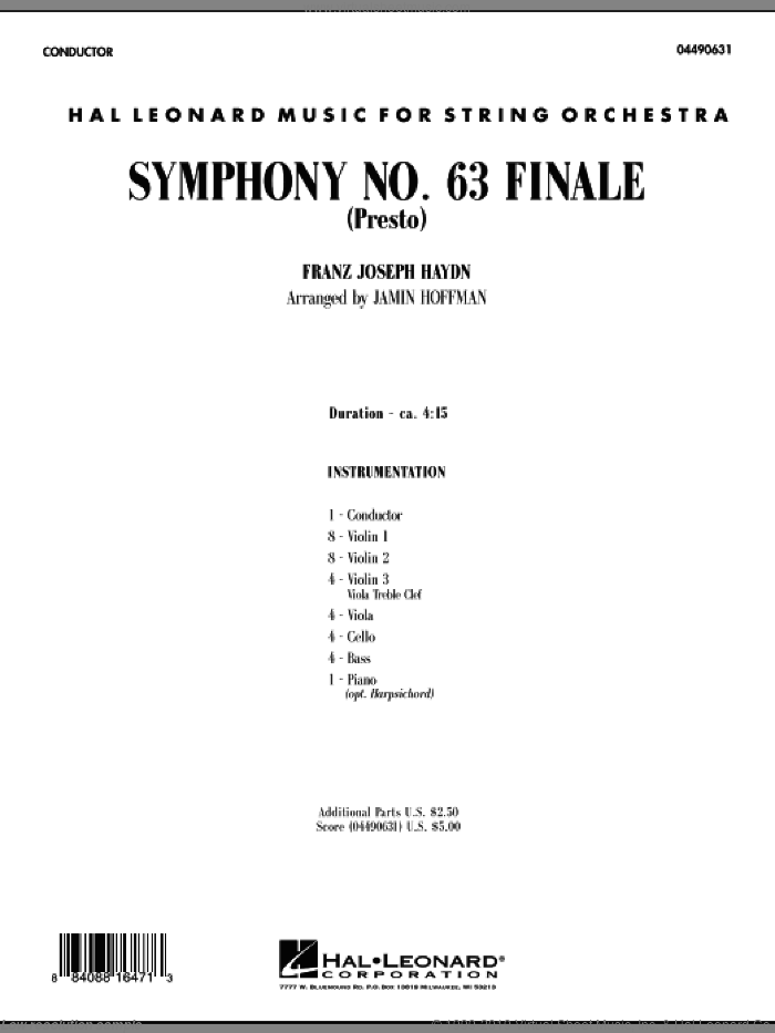 Symphony No. 63 Finale (Presto) (COMPLETE) sheet music for orchestra by Franz Joseph Haydn and Jamin Hoffman, classical score, intermediate skill level