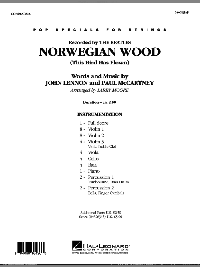 Norwegian Wood (This Bird Has Flown) (COMPLETE) sheet music for orchestra by Paul McCartney, John Lennon, Larry Moore and The Beatles, intermediate skill level