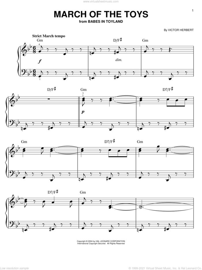 March Of The Toys sheet music for piano solo by Victor Herbert, easy skill level