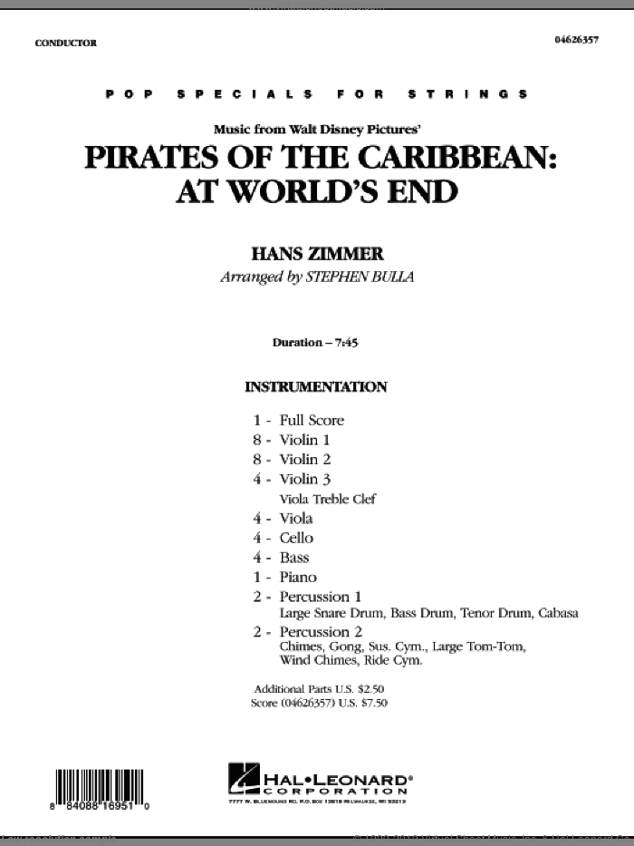 Music from Pirates of the Caribbean: At World's End (COMPLETE) sheet music for orchestra by Hans Zimmer and Stephen Bulla, intermediate skill level