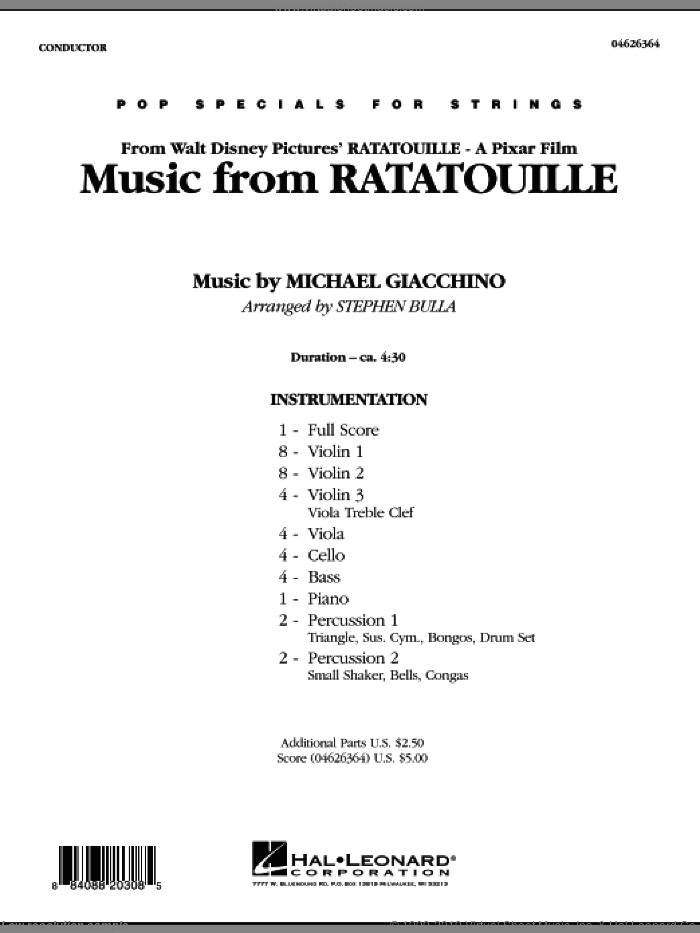 Music from Ratatouille (COMPLETE) sheet music for orchestra by Michael Giacchino and Stephen Bulla, intermediate skill level