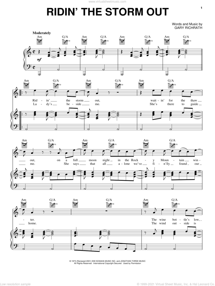 Ridin' The Storm Out sheet music for voice, piano or guitar by REO Speedwagon and Gary Richrath, intermediate skill level
