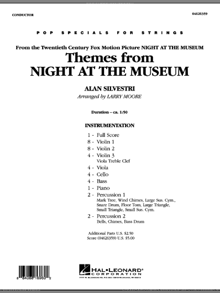Themes from Night at the Museum (COMPLETE) sheet music for orchestra by Alan Silvestri and Larry Moore, intermediate skill level