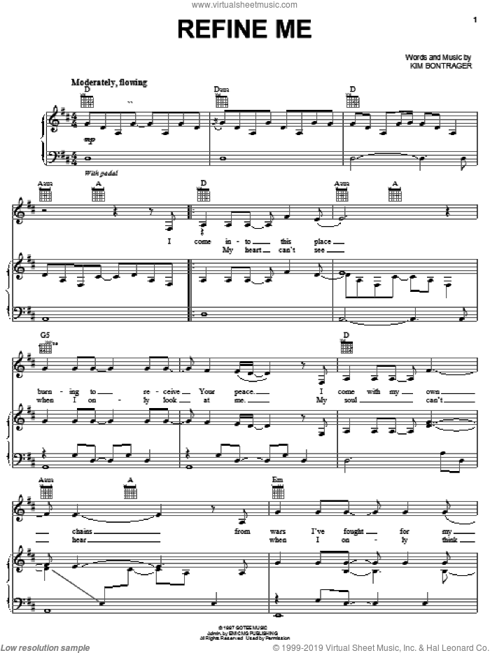 Refine Me sheet music for voice, piano or guitar by Jennifer Knapp and Kim Bontrager, intermediate skill level