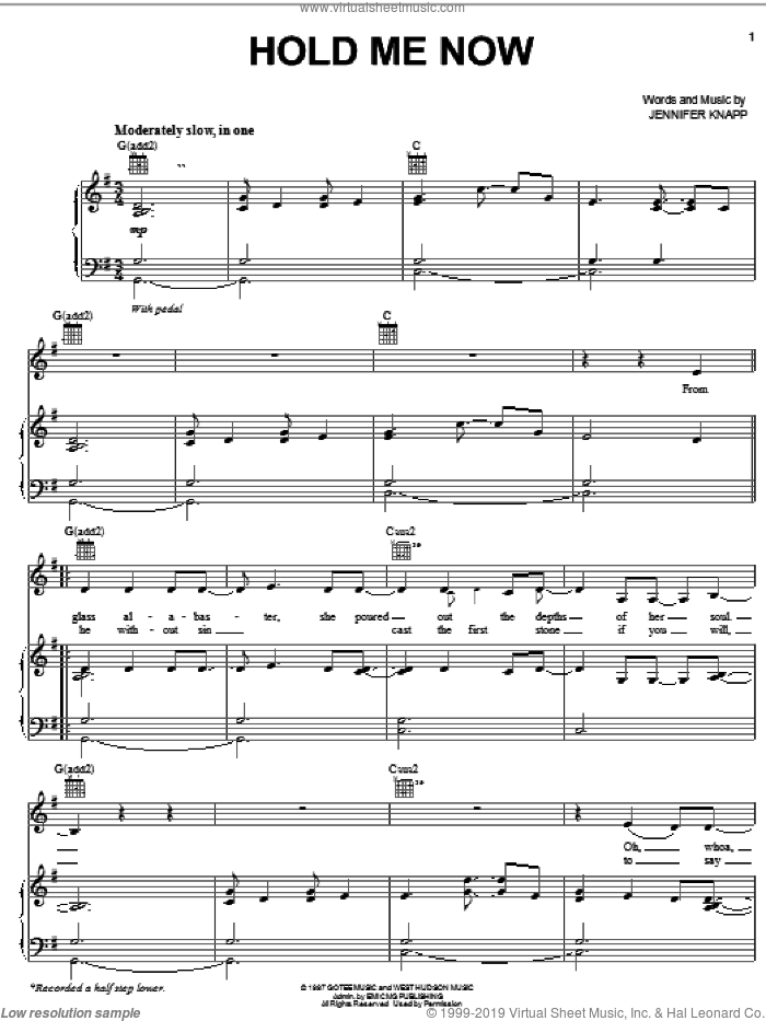 Hold Me Now sheet music for voice, piano or guitar by Jennifer Knapp, intermediate skill level