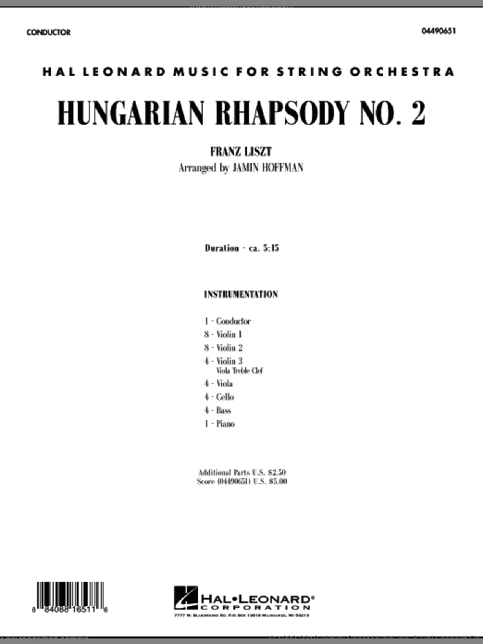 Hungarian Rhapsody No. 2 (COMPLETE) sheet music for orchestra by Franz Liszt and Jamin Hoffman, classical score, intermediate skill level