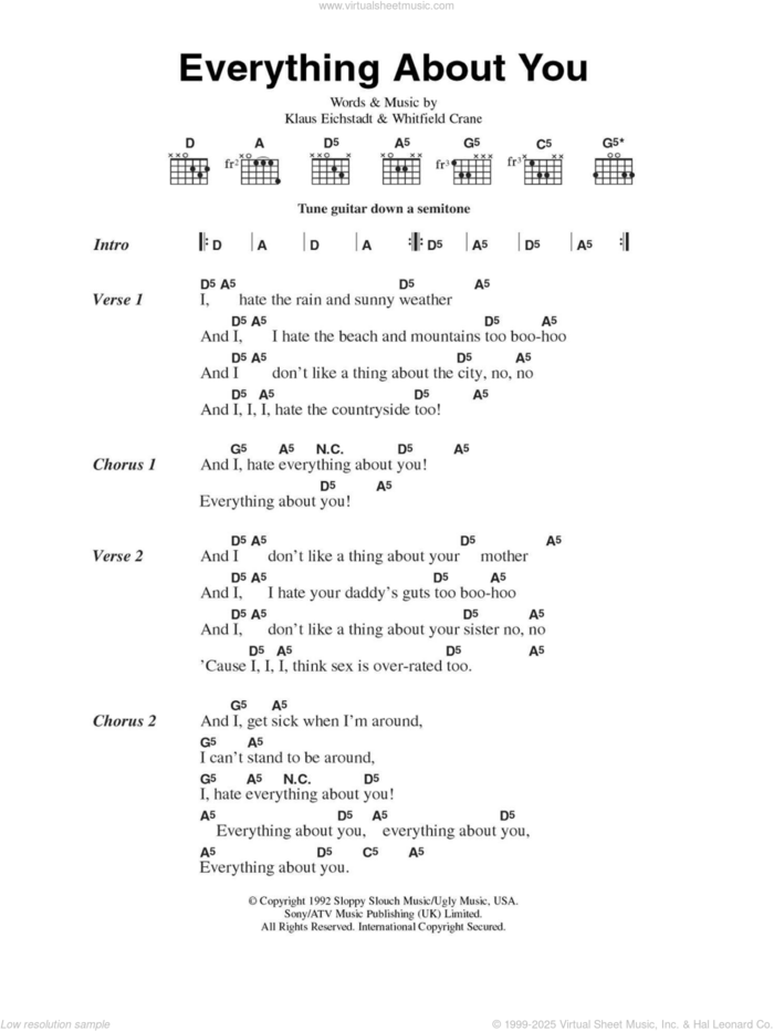 Everything About You sheet music for guitar (chords) by Ugly Kid Joe, Klaus Eichstadt and Whitfield Crane, intermediate skill level