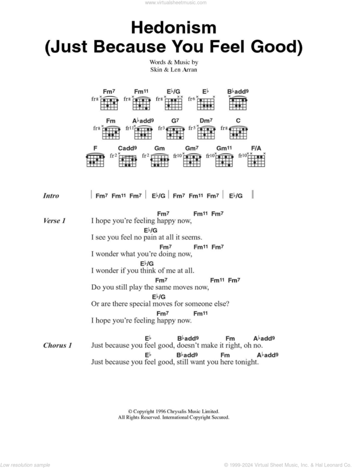 Hedonism (Just Because You Feel Good) sheet music for guitar (chords) by Skunk Anansie, Len Arran and Skin, intermediate skill level