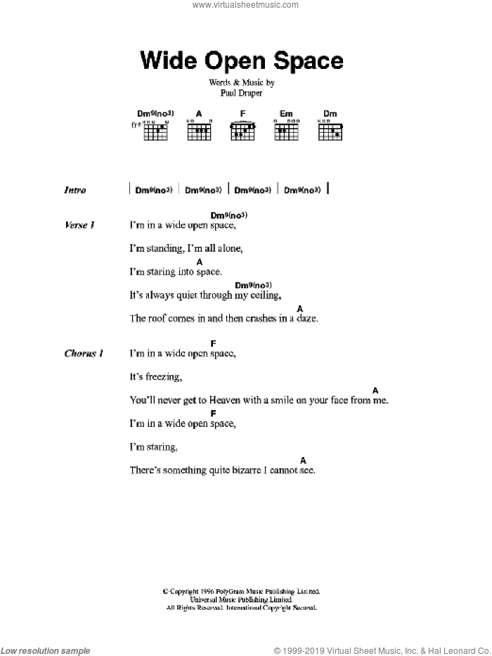 Wide Open Space sheet music for guitar (chords) by Mansun and Paul Draper, intermediate skill level