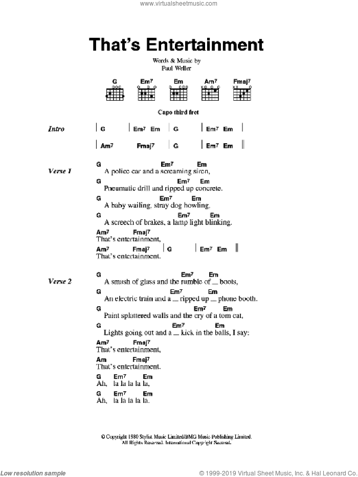 That's Entertainment sheet music for guitar (chords) by The Jam and Paul Weller, intermediate skill level