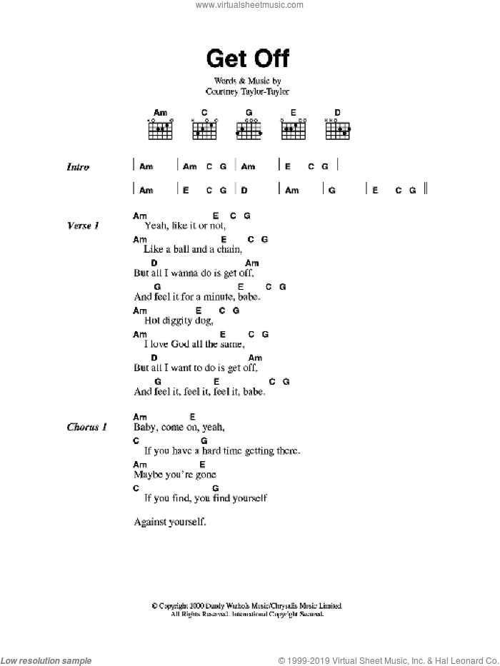 Get Off sheet music for guitar (chords) by The Dandy Warhols and Courtney Taylor-Taylor, intermediate skill level