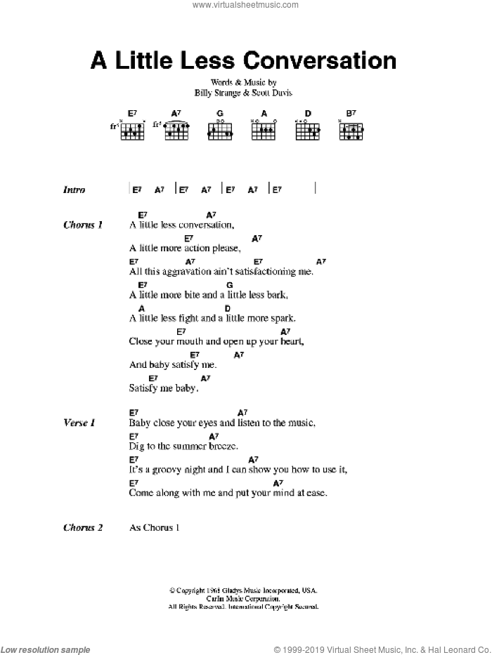 A Little Less Conversation sheet music for guitar (chords) by Elvis Presley, Billy Strange and Scott Davis, intermediate skill level