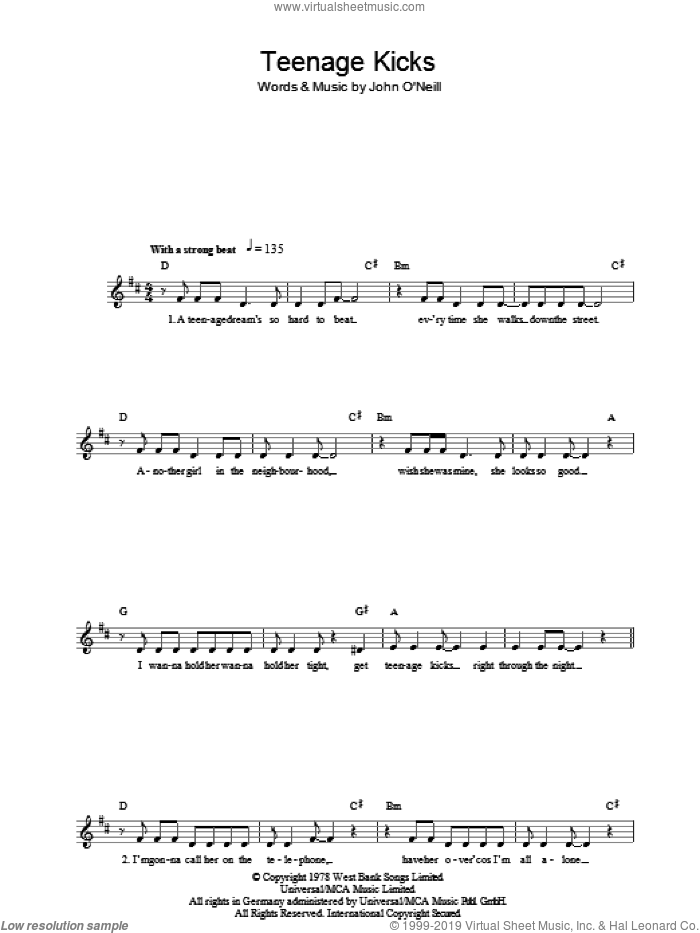 Teenage Kicks sheet music for voice and other instruments (fake book) by The Undertones, intermediate skill level