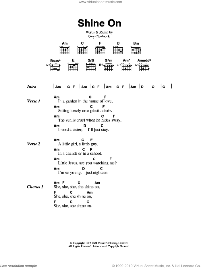 Shine On sheet music for guitar (chords) by House Of Love and Guy Chadwick, intermediate skill level