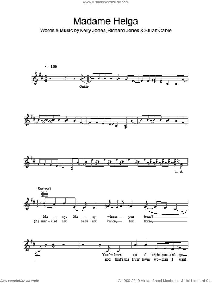 Madame Helga sheet music for voice and other instruments (fake book) by Stereophonics, Kelly Jones, Richard Jones and Stuart Cable, intermediate skill level