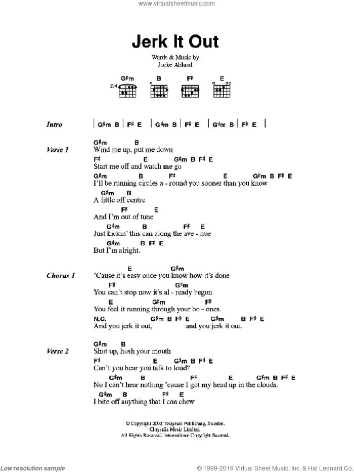 Jerk It Out sheet music for guitar (chords) by The Caesars and Jocke Ahlund, intermediate skill level