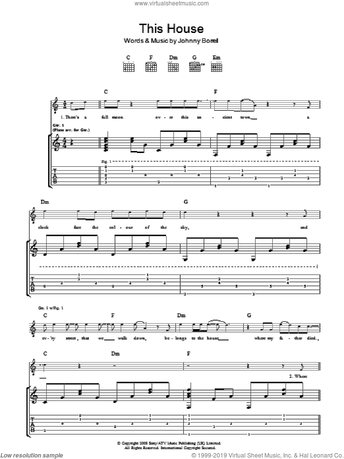 The House sheet music for guitar (tablature) by Razorlight and Johnny Borrell, intermediate skill level