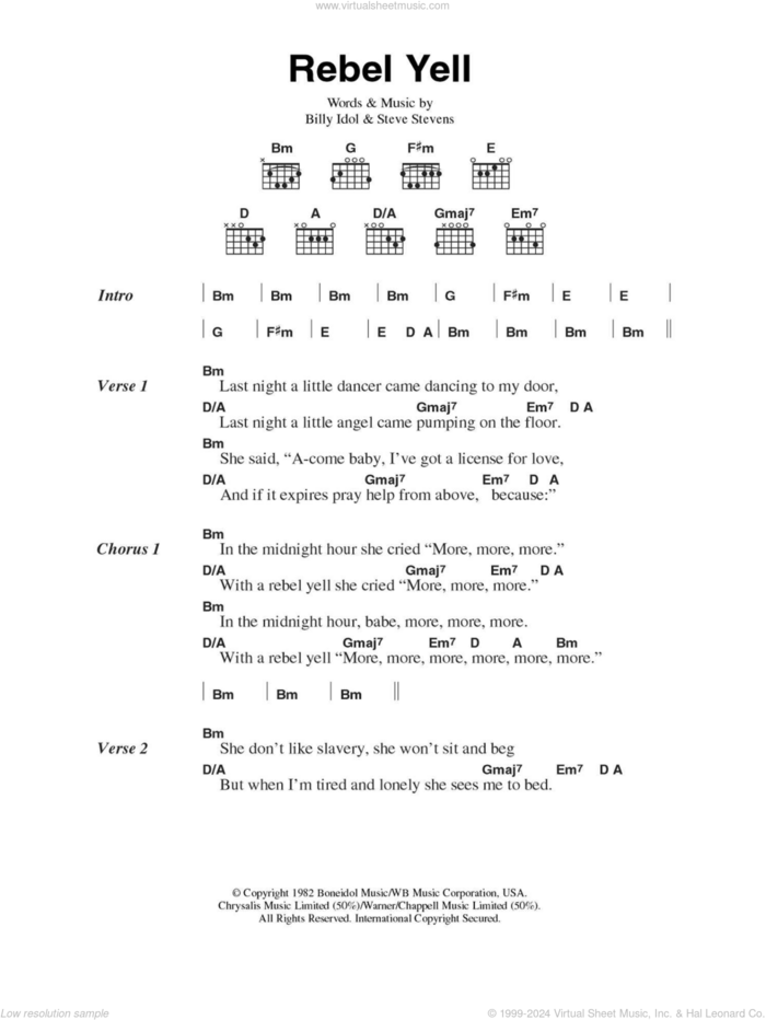 Rebel Yell sheet music for guitar (chords) by Billy Idol and Steve Stevens, intermediate skill level