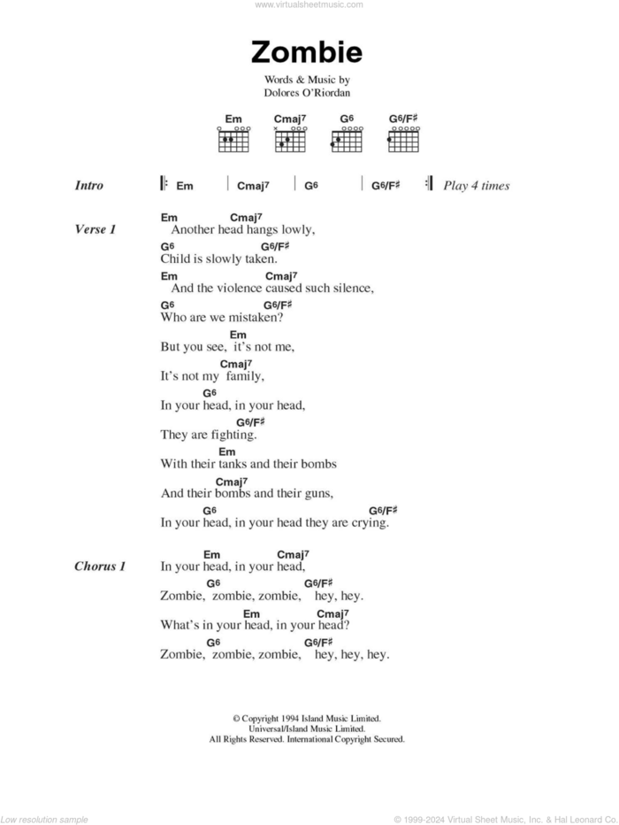 Zombie - The Cranberries - Guitar chords and tabs