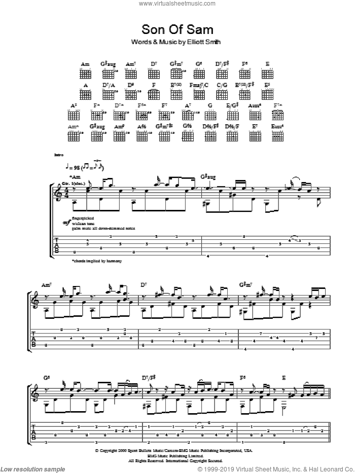 Son Of Sam sheet music for guitar (tablature) by Elliott Smith, intermediate skill level