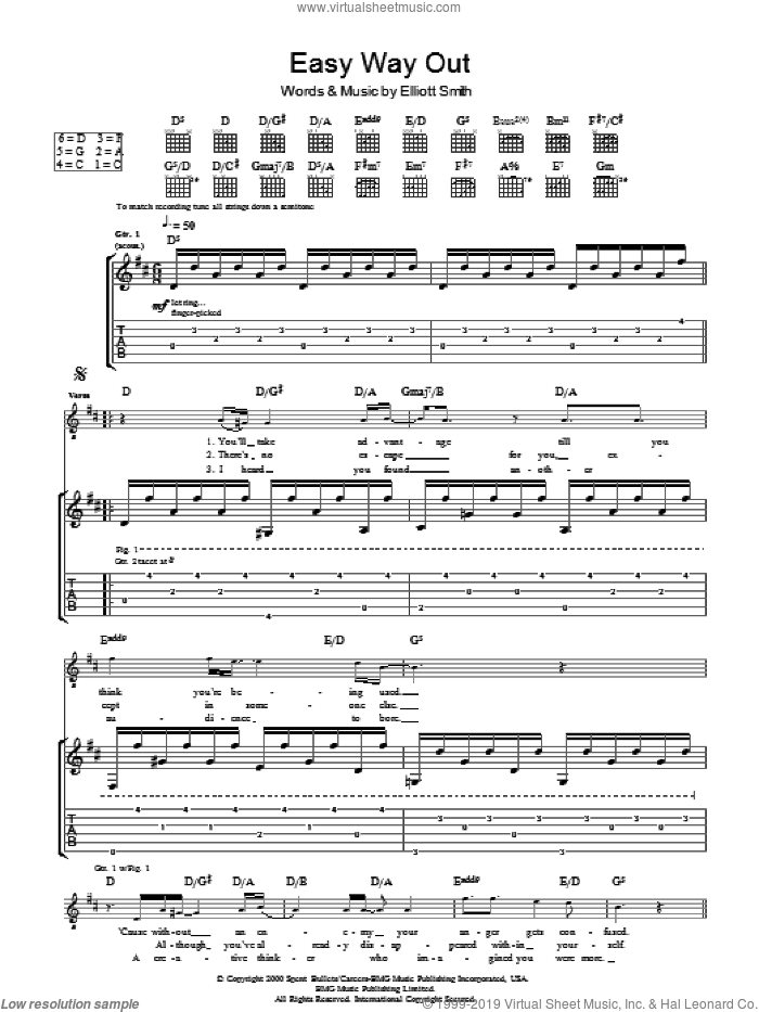 Easy Way Out sheet music for guitar (tablature) by Elliott Smith, intermediate skill level