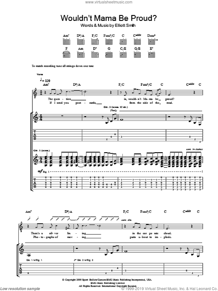 Wouldn't Mama Be Proud? sheet music for guitar (tablature) by Elliott Smith, intermediate skill level