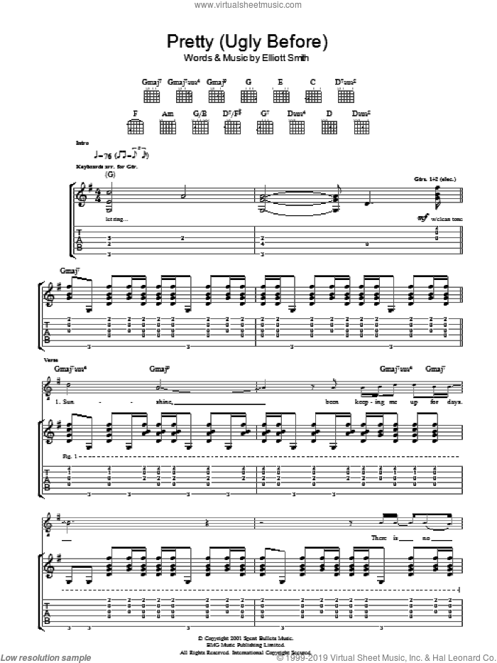 Pretty (Ugly Before) sheet music for guitar (tablature) by Elliott Smith, intermediate skill level