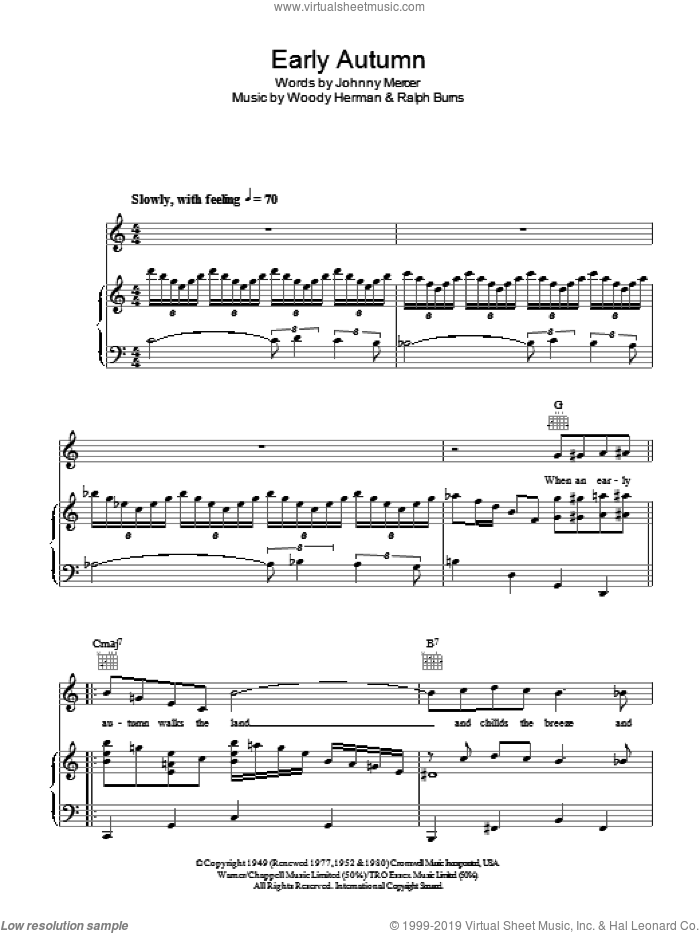 Early Autumn sheet music for voice, piano or guitar by Ella - Fitzgerald, Ella  Fitzgerald, Ralph Burns and Johnny Mercer, intermediate skill level