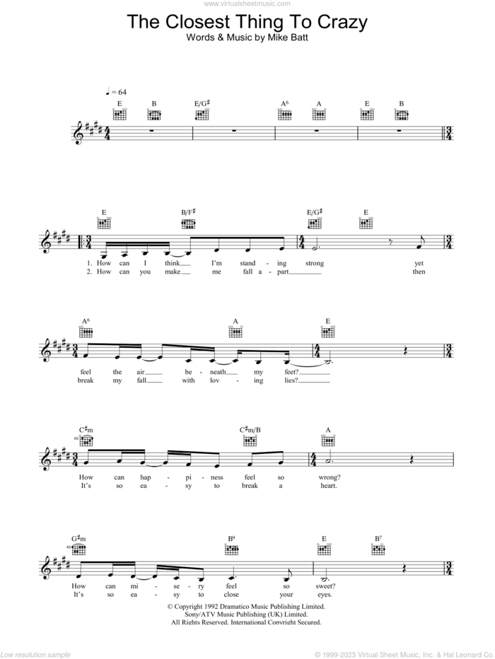 The Closest Thing To Crazy sheet music for voice and other instruments (fake book) by Katie Melua and Mike Batt, intermediate skill level