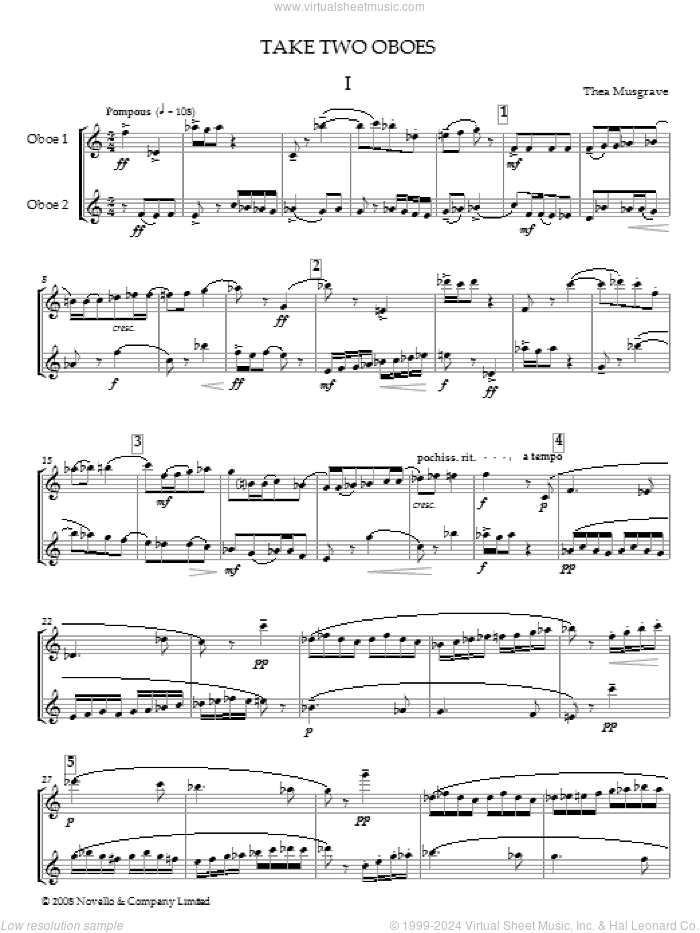 Take Two Oboes (Oboe Duet) sheet music for two oboes (duets, oboe duets) by Thea Musgrave, classical score, intermediate skill level
